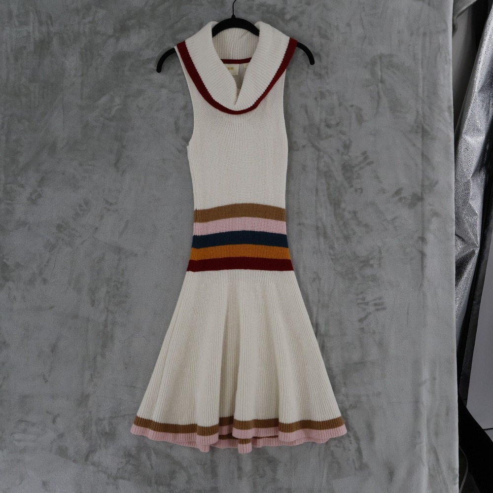 Maeve Anthropologie Striped Cowl Neck Sleeveless Sweater Dress Women Small Cream - Picture 11 of 16